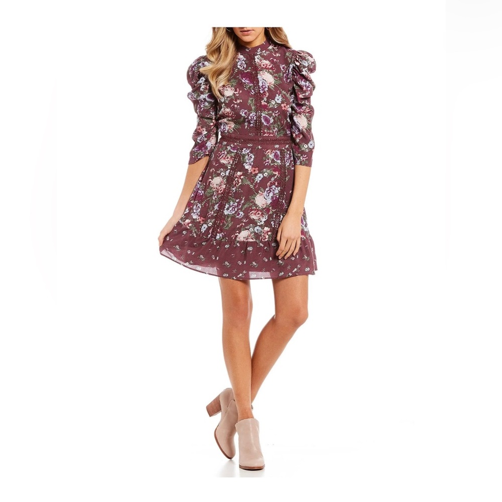 Coco Jaimeson Dress Flare A-Line Small Lace 3/4 Sleeve Mauve French Styl…
